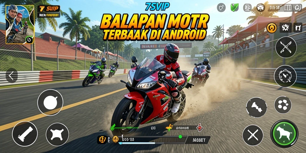 Tampilan gameplay seru dalam balapan motor yang mendebarkan.