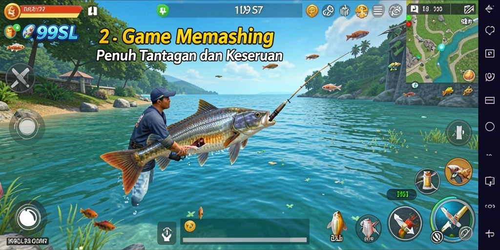 Gameplay menarik dengan berbagai jenis ikan untuk ditangkap.