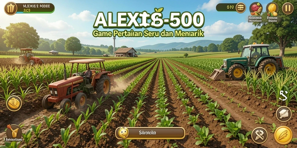 Tangkapan layar gameplay ALEXIS500 yang menampilkan aktivitas bertani.