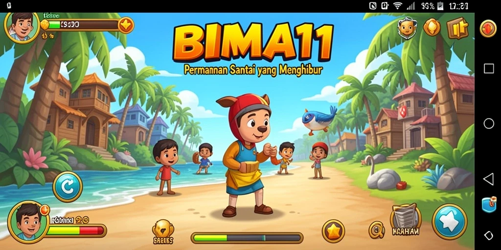 Tampilan gameplay BIMA11 yang penuh warna dan menghibur.
