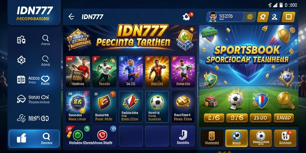 Screenshot utama IDN777 menampilkan antarmuka taruhan olahraga yang sederhana dan menarik.