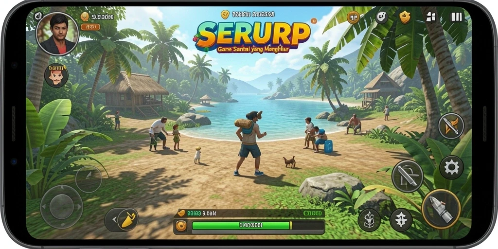 Tangkapan layar SERURP menampilkan gameplay santai yang penuh warna.